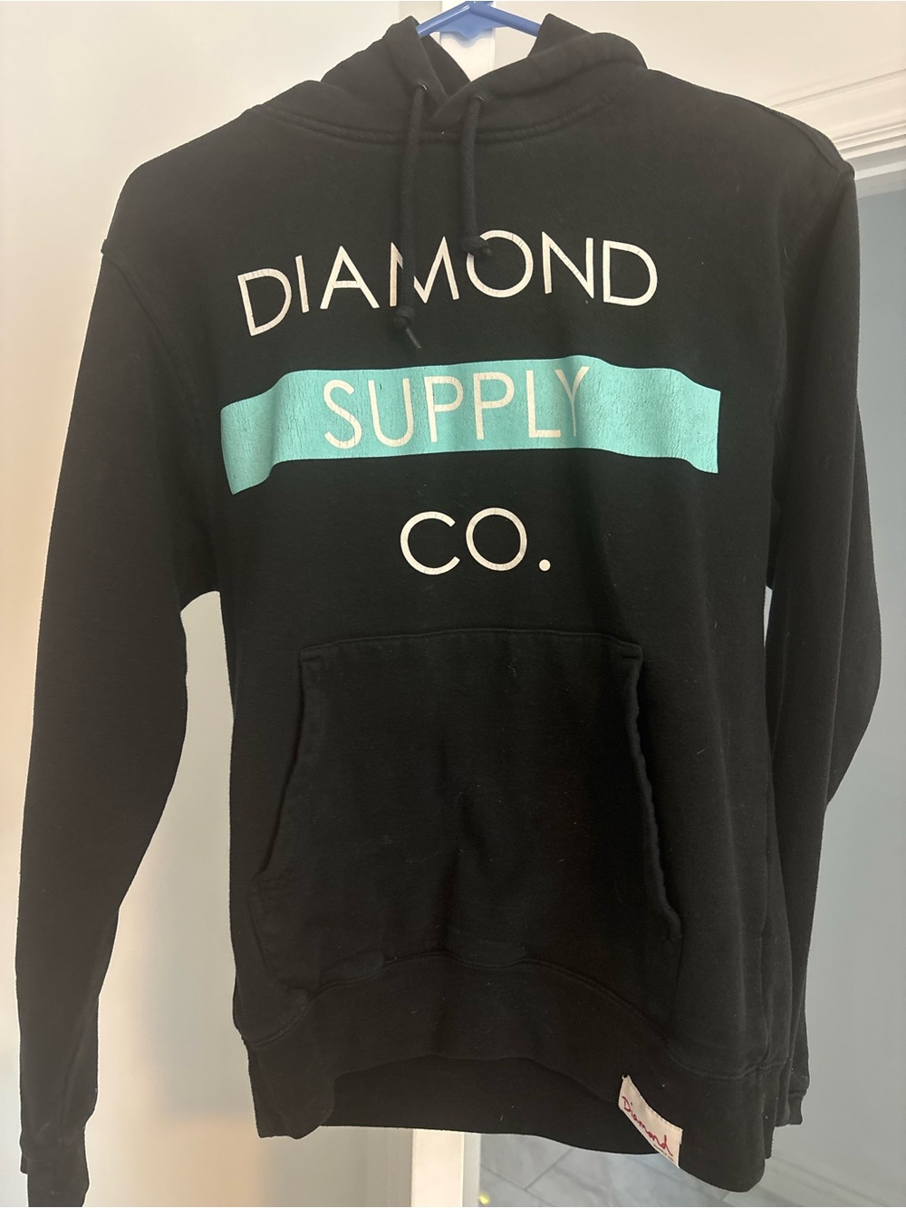 Diamond Supply Co. Black Crewneck Hoodie with Teal Stripe